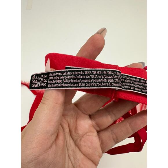 Victorias Secret Womens Bra 32D Very Sexy Lightly Lined Plunge Red Lacy Strappy - Picture 9 of 15